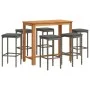 Gartentisch und Hocker 7 Stück Akazienholz PE Rattan grau von vidaXL, Gartensets - Ref: Foro24-3295287, Preis: 339,51 €, Raba...