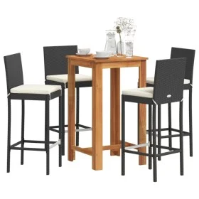 Gartentisch und 5-teilige Hocker aus Akazienholz und schwarzem PE-Rattan. von vidaXL, Gartensets - Ref: Foro24-3295264, Preis...