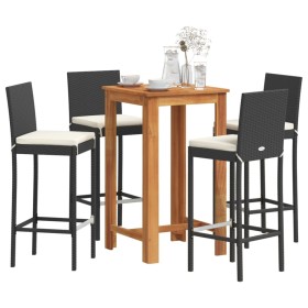 Mesa y taburetes de jardín 5 pzas madera acacia ratán PE negro by vidaXL, Garden sets - Ref: Foro24-3295264, Price: 423,25 €,...