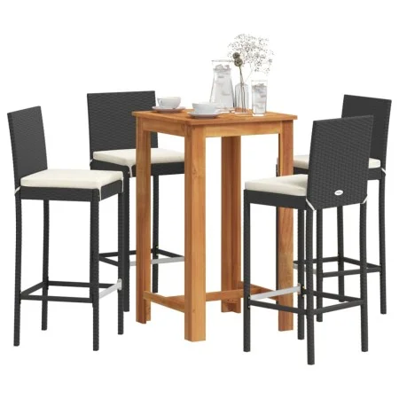 Gartentisch und 5-teilige Hocker aus Akazienholz und schwarzem PE-Rattan. von vidaXL, Gartensets - Ref: Foro24-3295264, Preis...