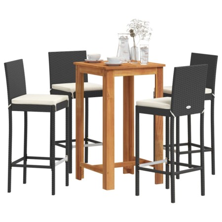 Mesa y taburetes de jardín 5 pzas madera acacia ratán PE negro by vidaXL, Garden sets - Ref: Foro24-3295264, Price: 423,25 €,...