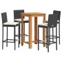 Gartentisch und 5-teilige Hocker aus Akazienholz und schwarzem PE-Rattan. von vidaXL, Gartensets - Ref: Foro24-3295264, Preis...
