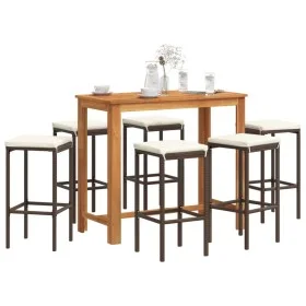 Garden table and stools 7 pcs acacia wood PE rattan brown by vidaXL, Garden sets - Ref: Foro24-3295285, Price: 339,71 €, Disc...