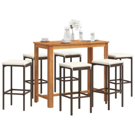 Garden table and stools 7 pcs acacia wood PE rattan brown by vidaXL, Garden sets - Ref: Foro24-3295285, Price: 362,48 €, Disc...
