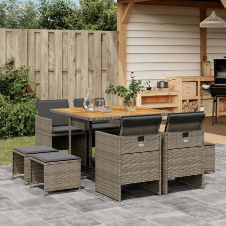 Set comedor jardín 9 pzas y cojines ratán sintético gris by vidaXL, Garden sets - Ref: Foro24-3277729, Price: 534,95 €, Disco...