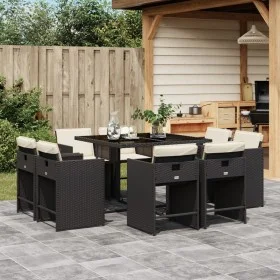 Set de comedor de jardín 9 pzas y cojines ratán sintético negro by vidaXL, Garden sets - Ref: Foro24-3277961, Price: 445,15 €...