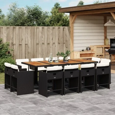 Set comedor de jardín con cojines 13 pzas ratán sintético negro by vidaXL, Garden sets - Ref: Foro24-3277994, Price: 816,21 €...