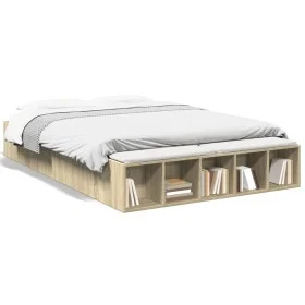 Sonoma oak engineered wood bed frame 140x200 cm by vidaXL, Beds and slatted bases - Ref: Foro24-3280568, Price: 134,48 €, Dis...