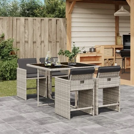 Garden dining set 5 pieces with light gray synthetic rattan cushions by vidaXL, Garden sets - Ref: Foro24-3277846, Price: 284...