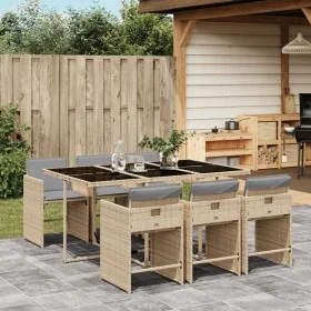 7-piece garden dining set with beige synthetic rattan cushions by vidaXL, Garden sets - Ref: Foro24-3277859, Price: 524,18 €,...