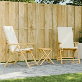 3-teiliges Klapp-Bistro-Set aus Bambus mit cremeweißen Kissen von vidaXL, Gartensets - Ref: Foro24-3208937, Preis: 252,42 €, ...