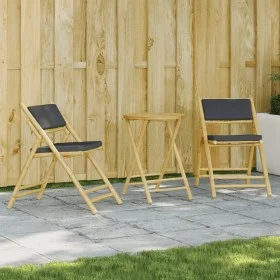 3-teiliges klappbares Bistro-Set aus Bambus mit dunkelgrauen Kissen von vidaXL, Gartensets - Ref: Foro24-3208940, Preis: 187,...