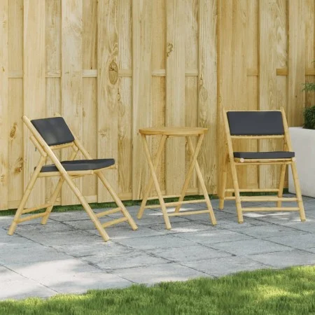 3-Piece Bamboo Folding Bistro Set with Dark Gray Cushions by vidaXL, Garden sets - Ref: Foro24-3208940, Price: 187,02 €, Disc...