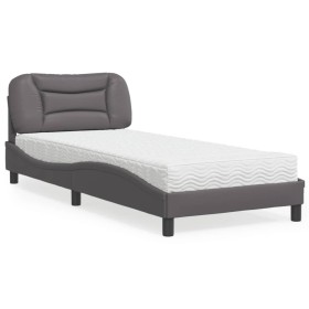 Bed with gray synthetic leather mattress 90x190 cm by vidaXL, Beds and slatted bases - Ref: Foro24-3208692, Price: 271,56 €, ...