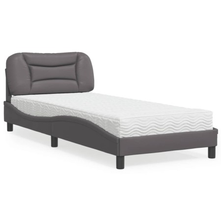 Bed with gray synthetic leather mattress 90x190 cm by vidaXL, Beds and slatted bases - Ref: Foro24-3208692, Price: 271,56 €, ...