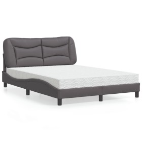 Cama con colchón cuero sintético gris 140x190 cm