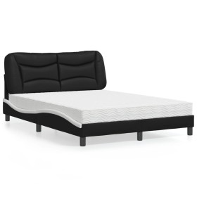 Cama con colchón cuero sintético negro y blanco 140x190 cm