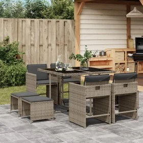 Garden dining set 9 pieces and gray synthetic rattan cushions by vidaXL, Garden sets - Ref: Foro24-3277903, Price: 438,23 €, ...