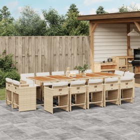 Garten-Essgruppe mit Kissen, 15-teilig, beiges synthetisches Rattan von vidaXL, Gartensets - Ref: Foro24-3278007, Preis: 929,...