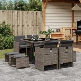Garten-Essgruppe 9-teilig und graue synthetische Rattankissen von vidaXL, Gartensets - Ref: Foro24-3277723, Preis: 467,65 €, ...