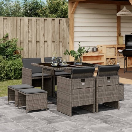 Garden dining set 9 pieces and gray synthetic rattan cushions by vidaXL, Garden sets - Ref: Foro24-3277723, Price: 443,84 €, ...