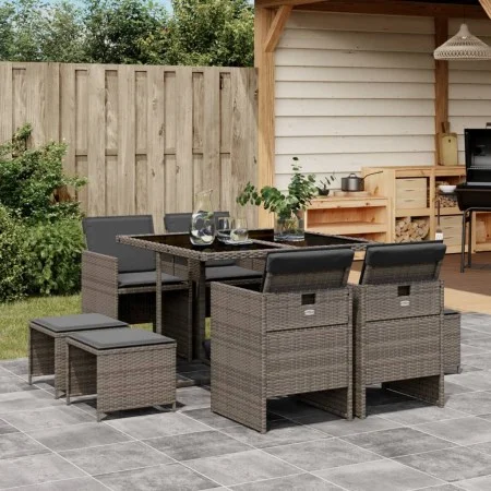 Garten-Essgruppe 9-teilig und graue synthetische Rattankissen von vidaXL, Gartensets - Ref: Foro24-3277723, Preis: 467,65 €, ...
