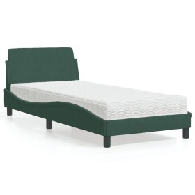 Cama con colchón terciopelo verde oscuro 90x200 cm