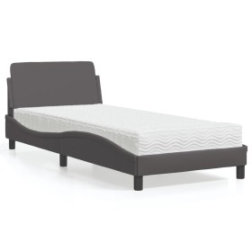 Cama con colchón cuero sintético gris 90x190 cm