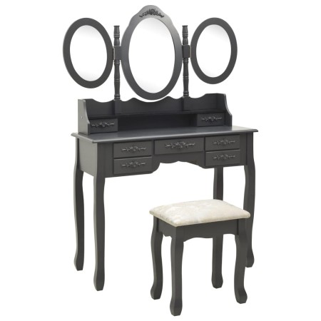 Schminktisch mit Hocker und dreifach klappbarem Spiegel grau von vidaXL, Schlafzimmerkommoden - Ref: Foro24-289329, Preis: 21...