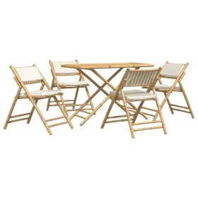 Folding bistro set with cushions 5 pieces cream white bamboo by vidaXL, Garden sets - Ref: Foro24-3208935, Price: 332,07 €, D...