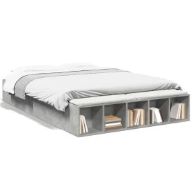 Concrete gray engineered wood bed frame 160x200cm by vidaXL, Beds and slatted bases - Ref: Foro24-3280555, Price: 162,56 €, D...