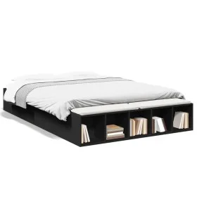Black engineered wood bed frame 150x200 cm by vidaXL, Beds and slatted bases - Ref: Foro24-3280560, Price: 143,12 €, Discount: %