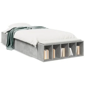 Concrete gray engineered wood bed frame 90x200cm by vidaXL, Beds and slatted bases - Ref: Foro24-3280611, Price: 104,86 €, Di...
