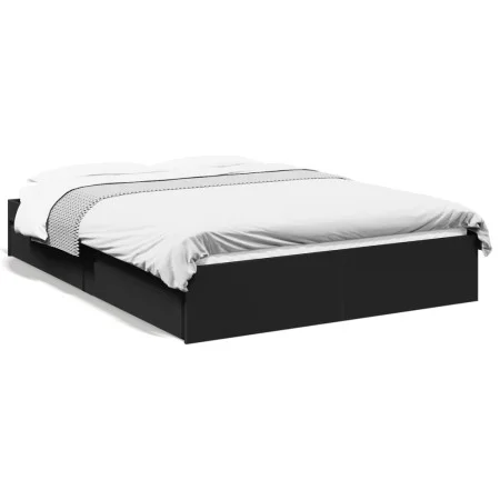 Black engineered wood bed with drawers 140x200 cm by vidaXL, Beds and slatted bases - Ref: Foro24-3280658, Price: 207,19 €, D...