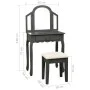 Schminktisch und Hocker aus grauem Paulownia-Holz, 65 x 36 x 128 cm von vidaXL, Schlafzimmerkommoden - Ref: Foro24-289337, Pr...