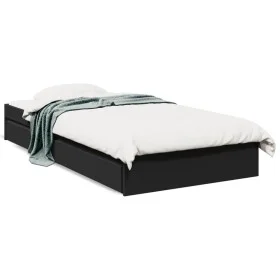 Schwarzes Holzwerkstoffbett mit Schubladen 100x200 cm von vidaXL, Betten und Lattenroste - Ref: Foro24-3280672, Preis: 134,41...