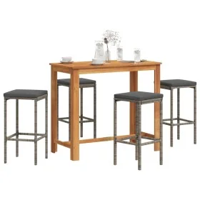 Gartentisch und Hocker 5 Stück Akazienholz PE Rattan grau von vidaXL, Gartensets - Ref: Foro24-3295284, Preis: 287,24 €, Raba...