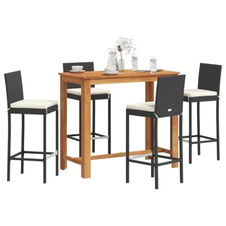 Garden table and stools 5 pcs acacia wood PE rattan black by vidaXL, Garden sets - Ref: Foro24-3295278, Price: 470,85 €, Disc...