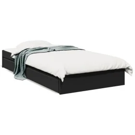 Black engineered wood bed with drawers 75x190 cm by vidaXL, Beds and slatted bases - Ref: Foro24-3280714, Price: 123,41 €, Di...