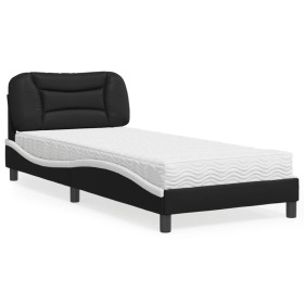 Cama con colchón cuero sintético negro y blanco 90x200 cm