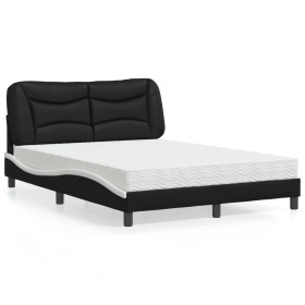 Cama con colchón cuero sintético negro y blanco 140x200 cm