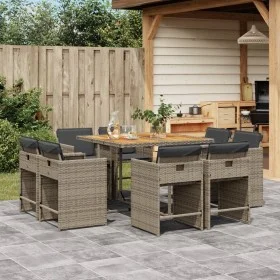 Garden dining set 9 pieces and gray synthetic rattan cushions by vidaXL, Garden sets - Ref: Foro24-3277969, Price: 547,75 €, ...