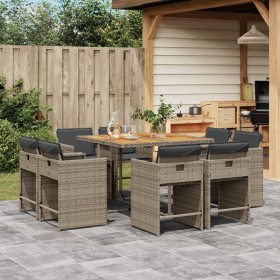Set comedor jardín 9 pzas y cojines ratán sintético gris de vidaXL, Conjuntos de jardín - Ref: Foro24-3277969, Precio: 457,22...
