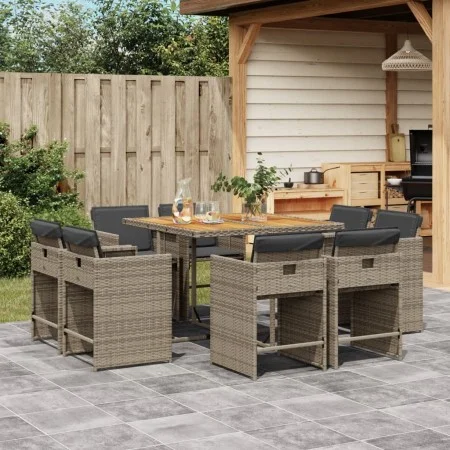 Garden dining set 9 pieces and gray synthetic rattan cushions by vidaXL, Garden sets - Ref: Foro24-3277969, Price: 547,75 €, ...