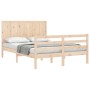 Double bed frame with solid wood headboard by vidaXL, Beds and slatted bases - Ref: Foro24-3194476, Price: 124,46 €, Discount: %