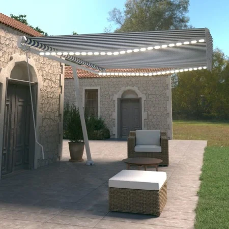 Manual retractable awning with blue and white LED light 500x350 cm by vidaXL, Awnings - Ref: Foro24-3069661, Price: 591,16 €,...