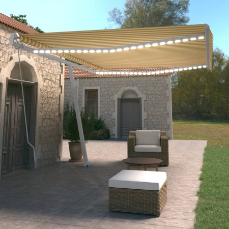 Toldo retráctil manual con LED amarillo y blanco 500x350 cm by vidaXL, Awnings - Ref: Foro24-3069663, Price: 601,55 €, Discou...