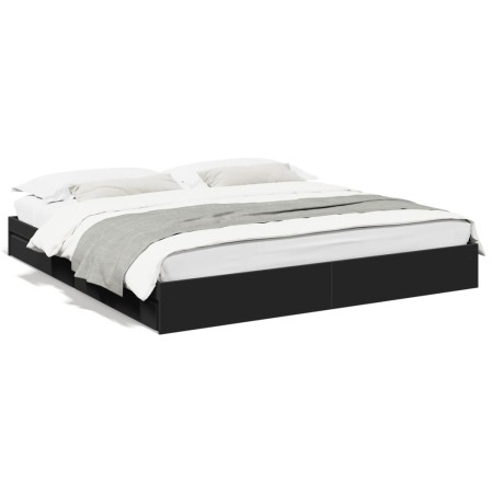 Black engineered wood bed frame with drawers 180x200 cm by vidaXL, Beds and slatted bases - Ref: Foro24-3280637, Price: 170,2...