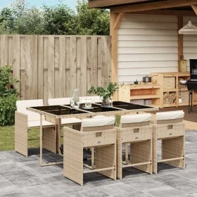 Set comedor de jardín 7 pzas con cojines ratán sintético beige by vidaXL, Garden sets - Ref: Foro24-3277857, Price: 487,07 €,...