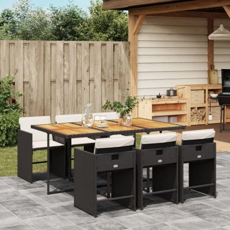 Garten-Essgruppe 7-teilig mit schwarzen Polstern aus synthetischem Rattan. von vidaXL, Gartensets - Ref: Foro24-3277862, Prei...